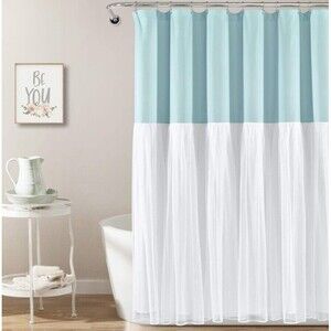 Lush Decor Fabric Tulle Skirt Spa Blue White Shower Curtain 72" x‎ 72" New